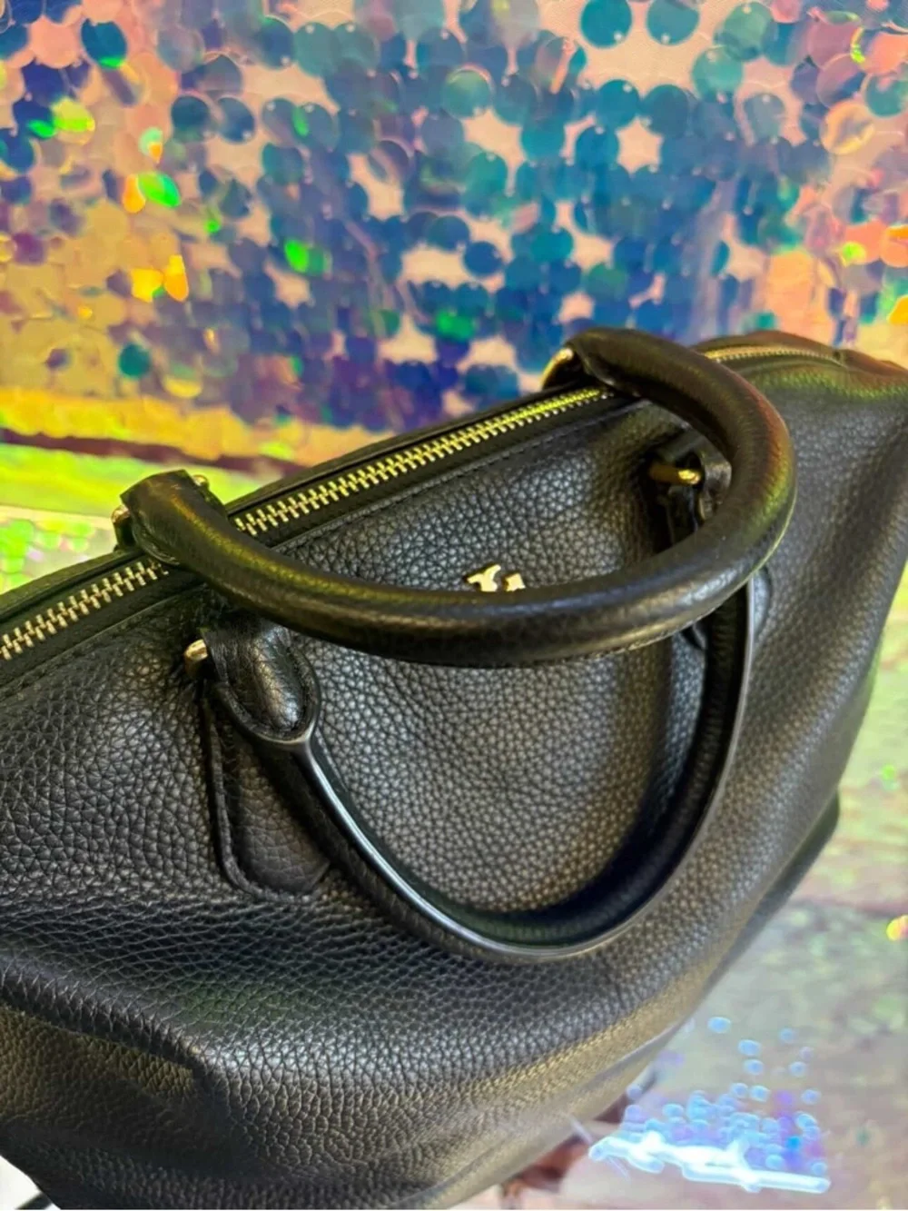 Tory Burch Black Leather Satchel with Gold Hardware